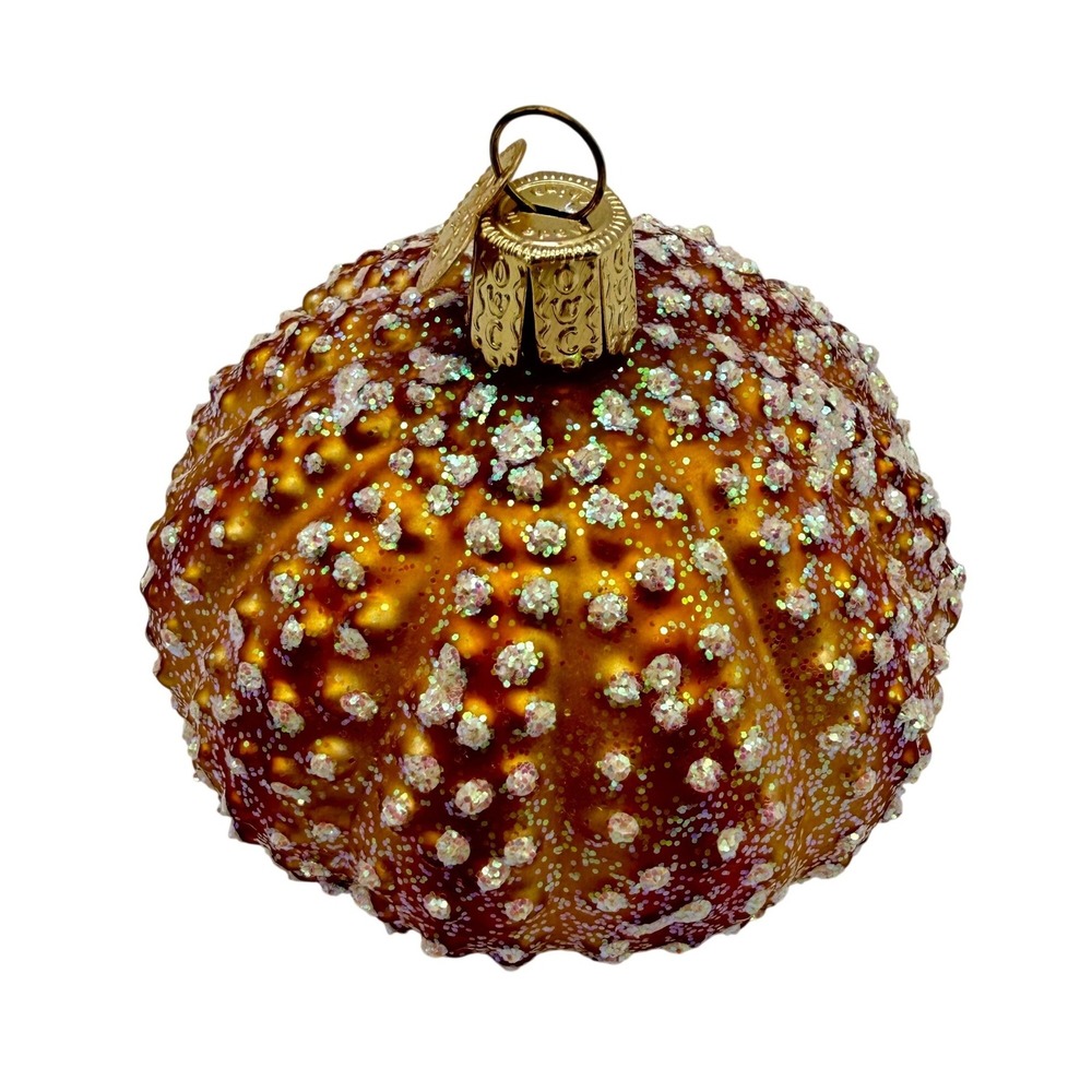 Old World Christmas Sea Urchin Glass Ornament Orange Gold Glitter OWC
